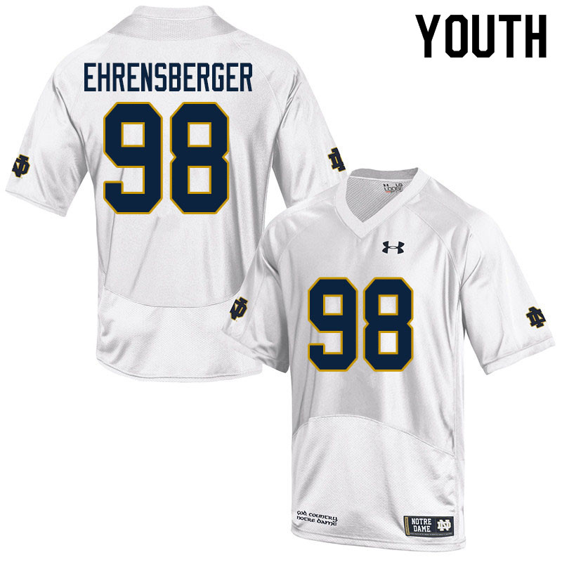 Youth NCAA Notre Dame Fighting Irish #98 Alexander Ehrensberger Stitched College Under Armour Authentic White Football Jersey MU10J30SX